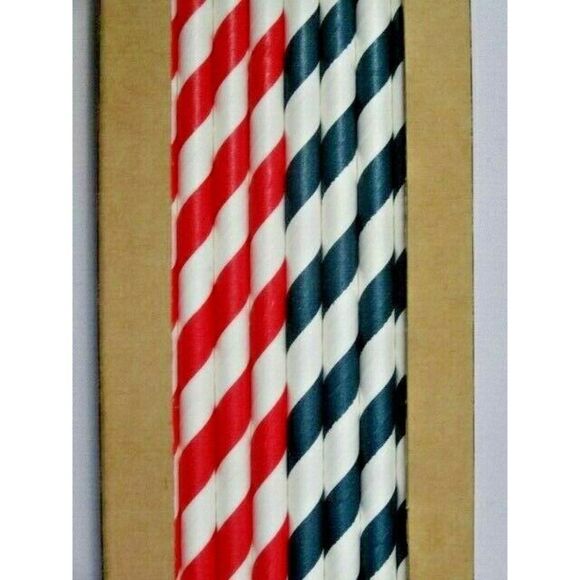 Twine Rustic Elegance Paper Straws 20-Piece Food Safe Stripe Ink Red White Blue - Picture 3 of 3